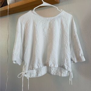 ZARA Medium Women’s White Drawstring Hem Blouse Shirt Crop